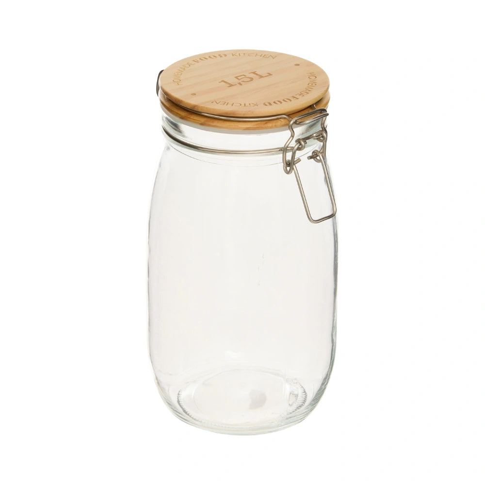 Glazen weckpot houten deksel 1.5 liter Five®
