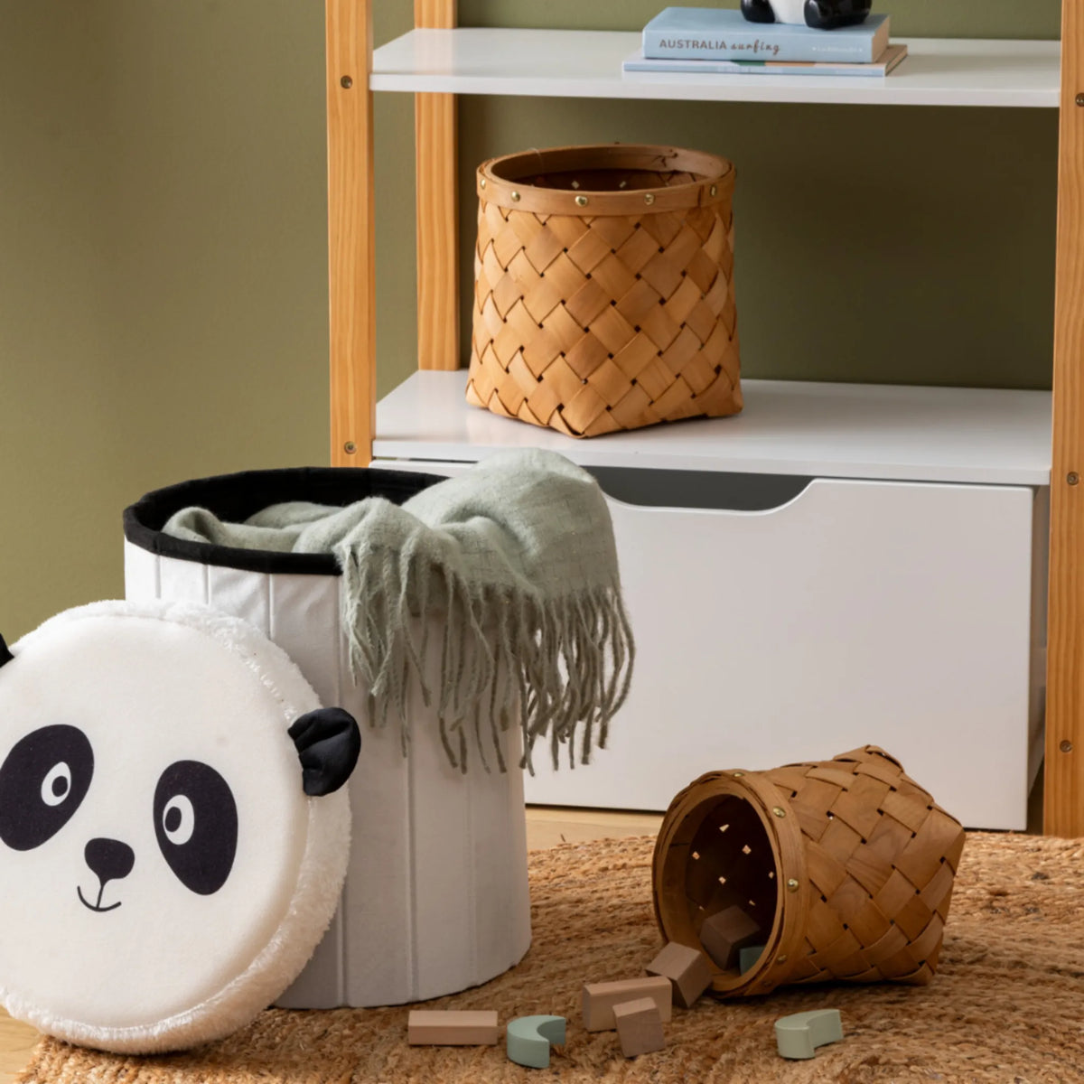 Speelgoedmand en poef met deksel Panda Atmosphera