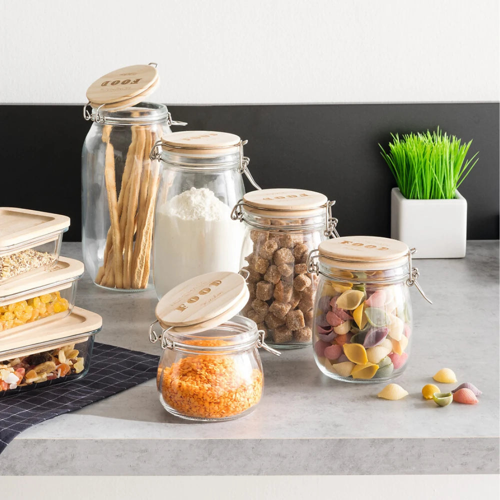 Glazen weckpot houten deksel 1.5 liter Five®